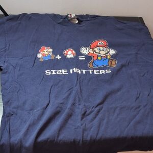 Vintage Giant Merchandising Mario Size Matters Navy Short Sleeve Shirt X-large